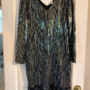 Bar III Black and Silver Sequin V-Neck Dress